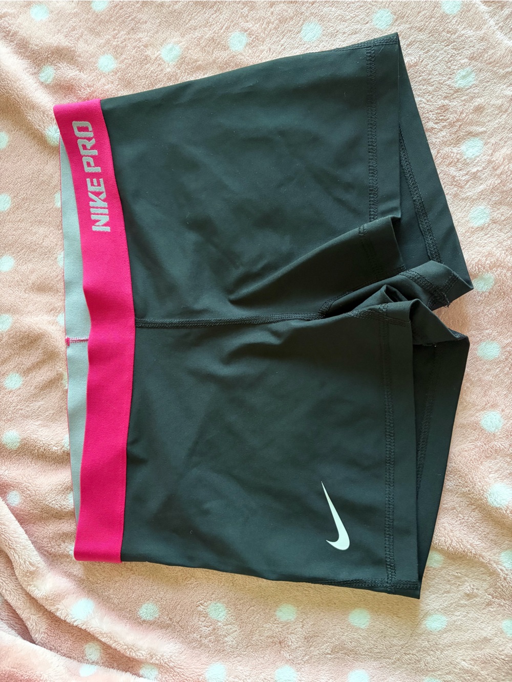Nike Women's Black Athletic Shorts with Pink Waistband